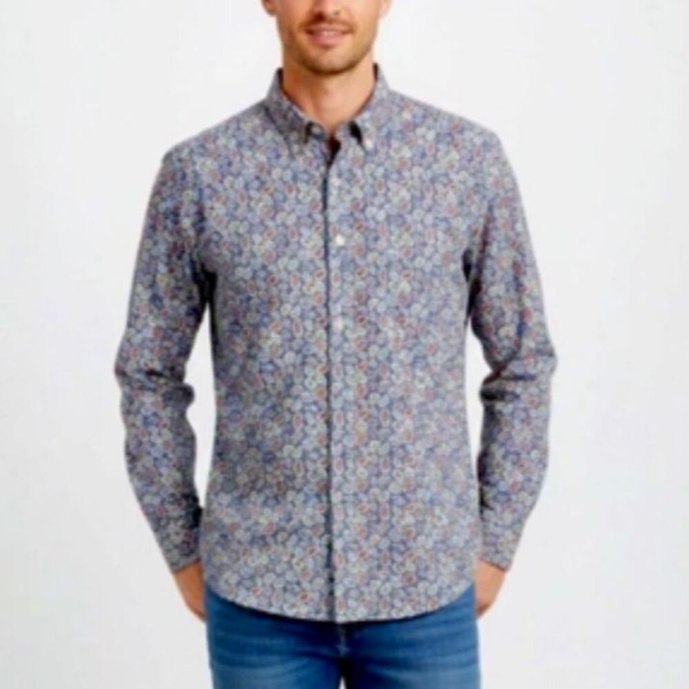 Alan Flusser Men's Colorful Paisley Print LS Hidden Buttondown Shirt Size S
